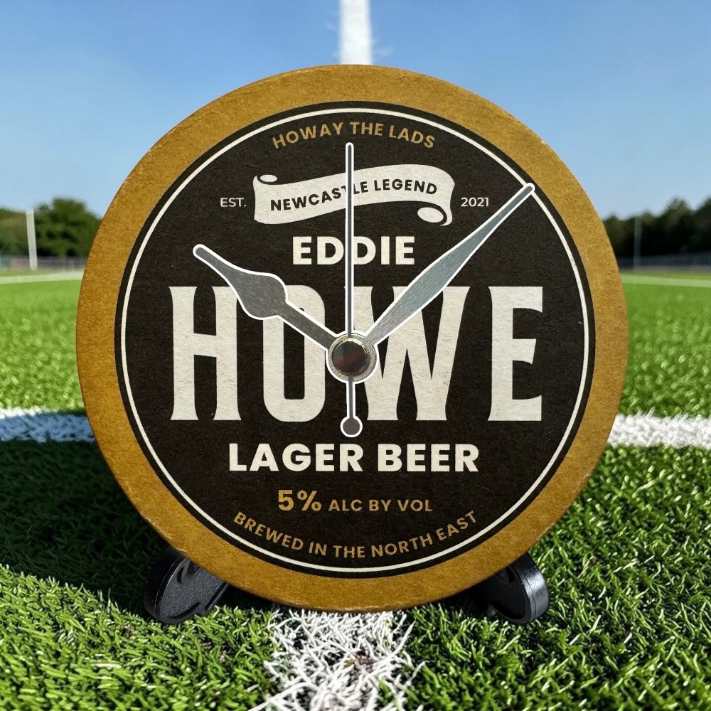 Newcastle United Novelty Upcycled Beer Mat Clocks With Display Stand – Eddie Howe