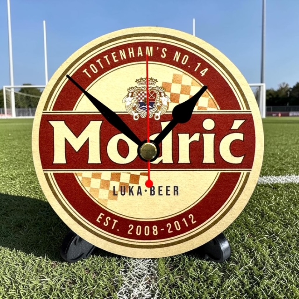 Tottenham Hotspur Novelty Upcycled Beer Mat Clocks With Display Stand – Modric