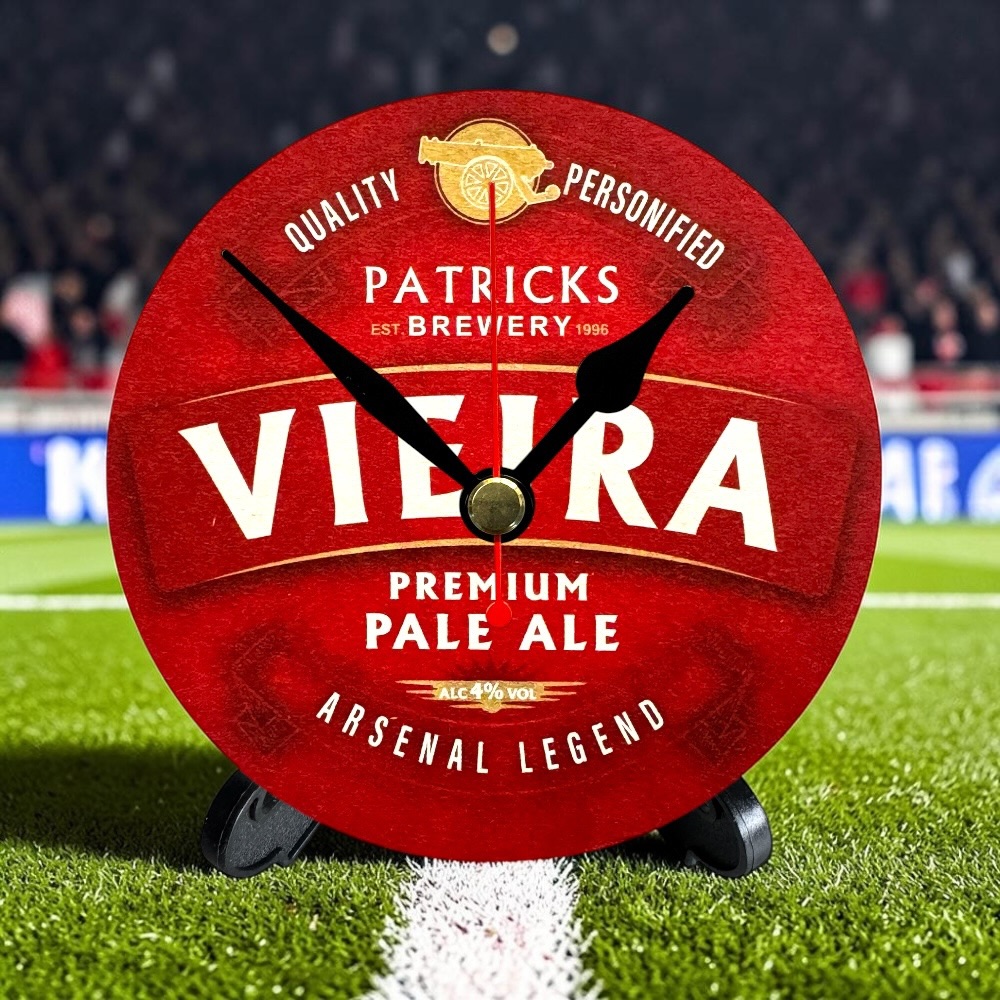 Arsenal Novelty Upcycled Beer Mat Clocks With Display Stand – Vieira