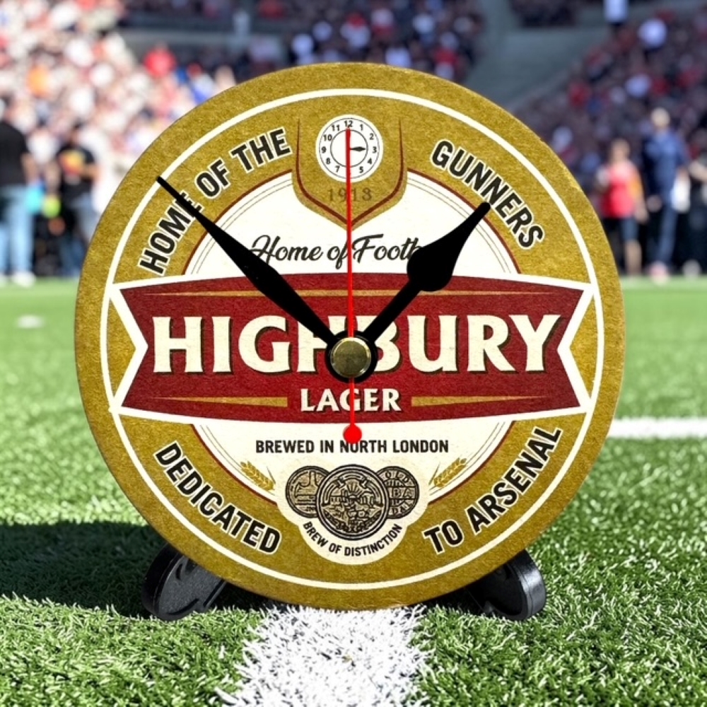 Arsenal Novelty Upcycled Beer Mat Clocks With Display Stand – Highbury