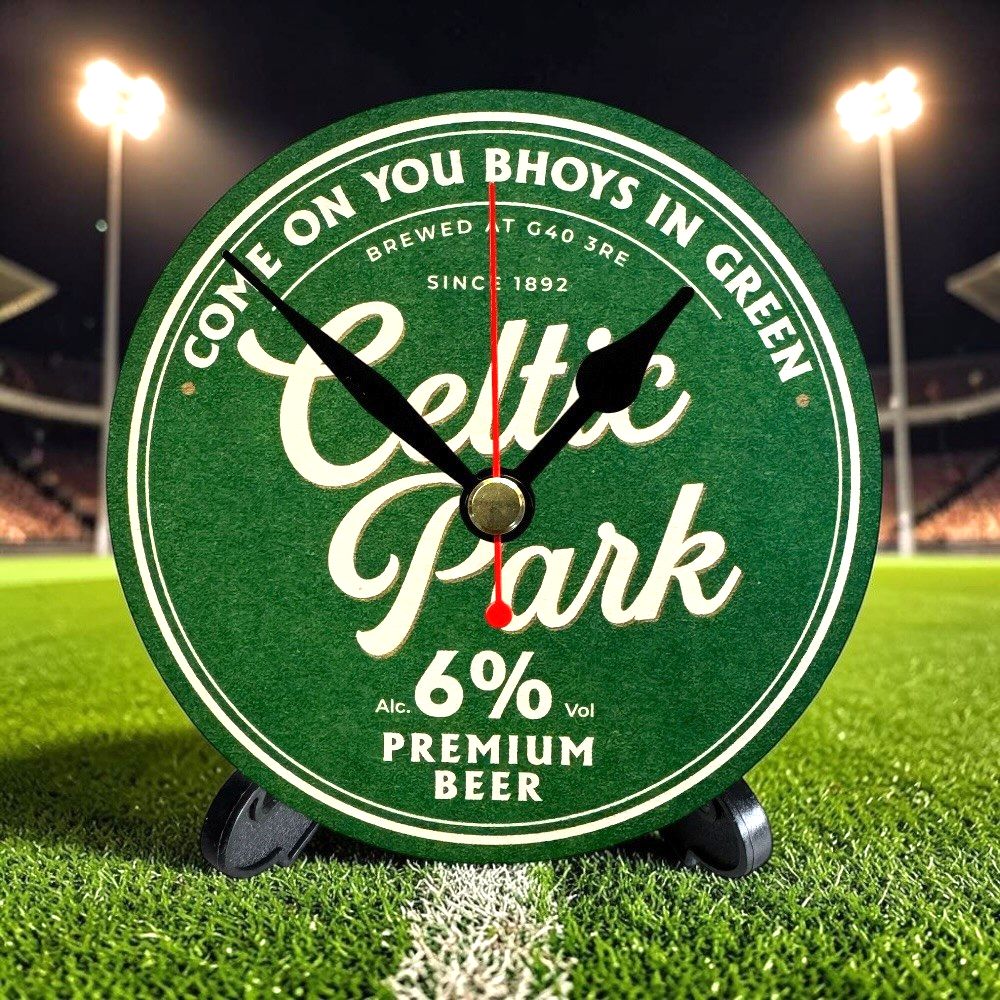 Celtic Novelty Upcycled Beer Mat Clocks With Display Stand – Celtic Park