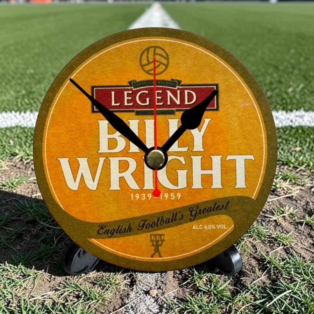 Wolves Novelty Upcycled Beer Mat Clocks With Display Stand – Billy Wright