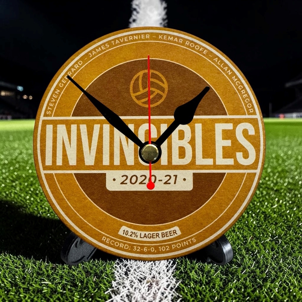 Rangers Novelty Upcycled Beer Mat Clocks With Display Stand – Invincibles
