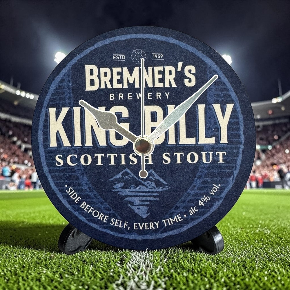 Rangers Novelty Upcycled Beer Mat Clocks With Display Stand – King Bill