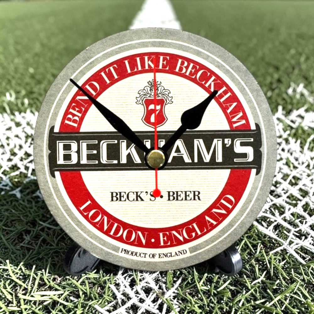 Manchester United Novelty Upcycled Beer Mat Clocks With Display Stand – Beckham