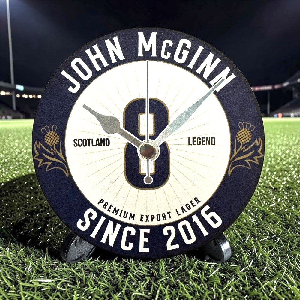 Aston Villa Novelty Upcycled Beer Mat Clocks With Display Stand – John McGinn