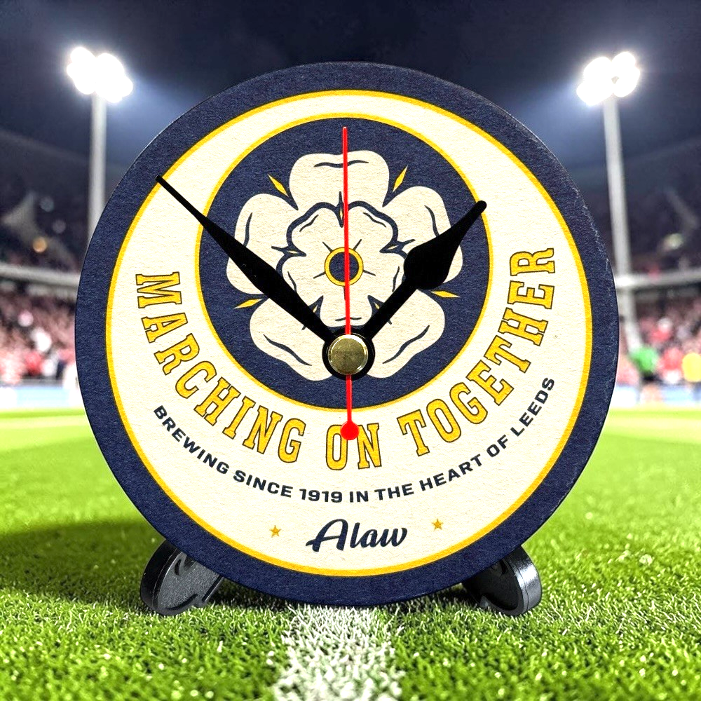 Leeds Novelty Upcycled Beer Mat Clocks With Display Stand – Marching On Together