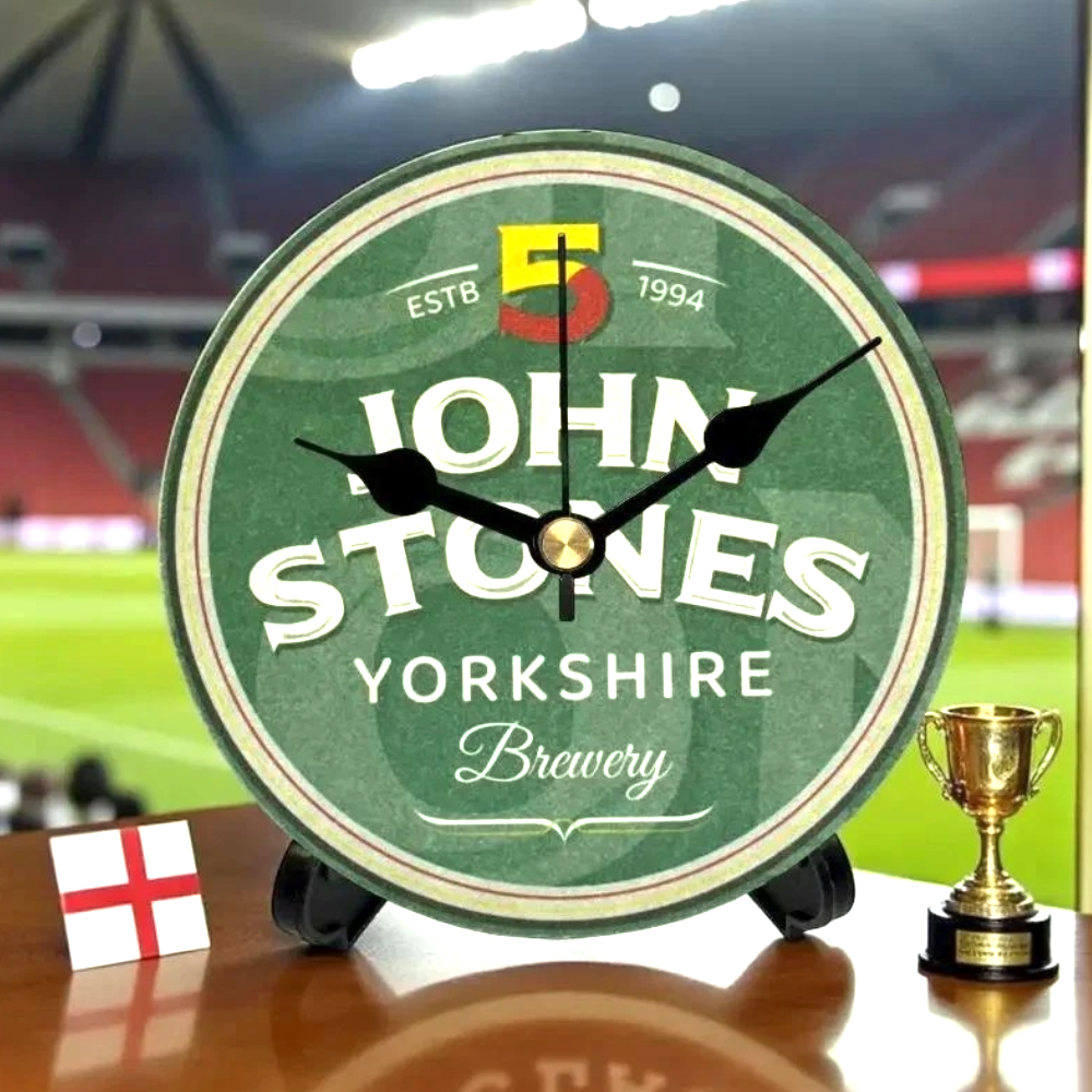 England Novelty Upcycled Beer Mat Clocks With Display Stand – John Stones