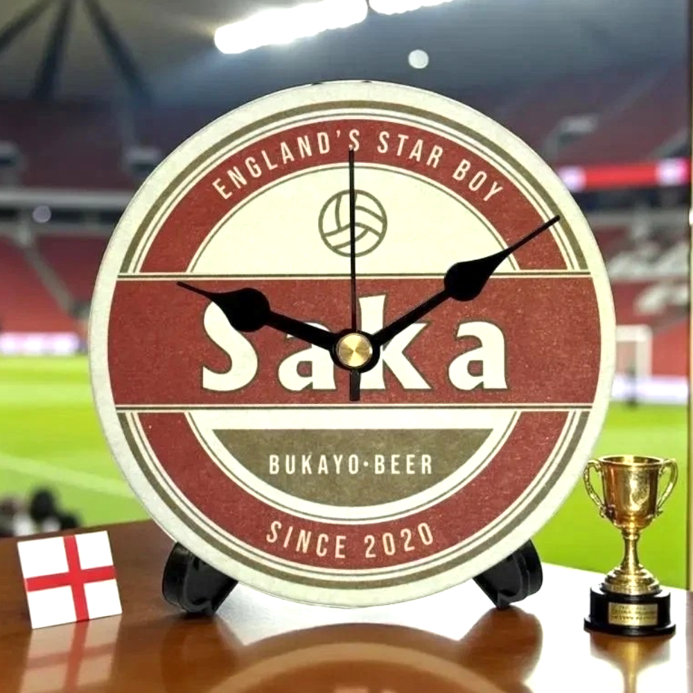 England Novelty Upcycled Beer Mat Clocks With Display Stand – Saka