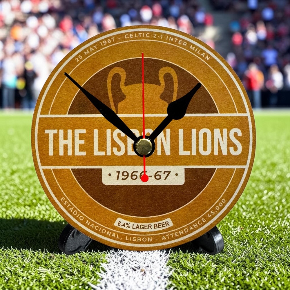 Celtic Novelty Upcycled Beer Mat Clocks With Display Stand – The Lisbon Lions