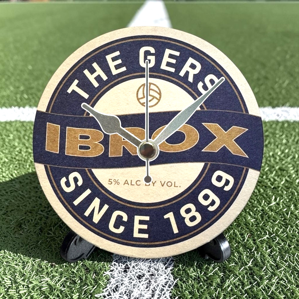 Rangers Novelty Upcycled Beer Mat Clocks With Display Stand – Ibrox