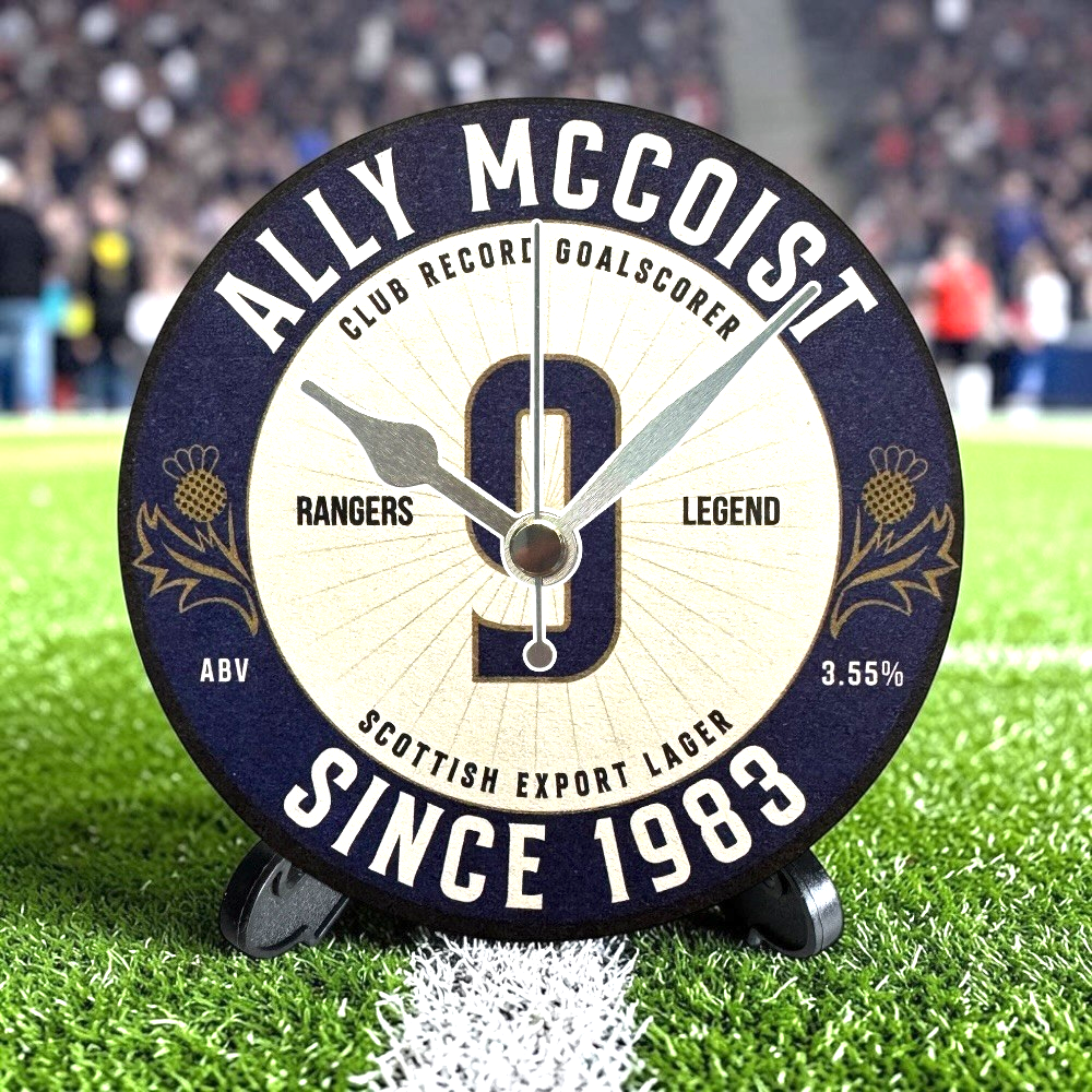 Scotland Novelty Upcycled Beer Mat Clocks With Display Stand – Ally McCoist