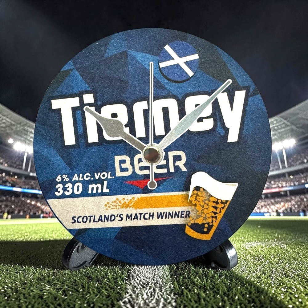 Scotland Novelty Upcycled Beer Mat Clocks With Display Stand – Tierney