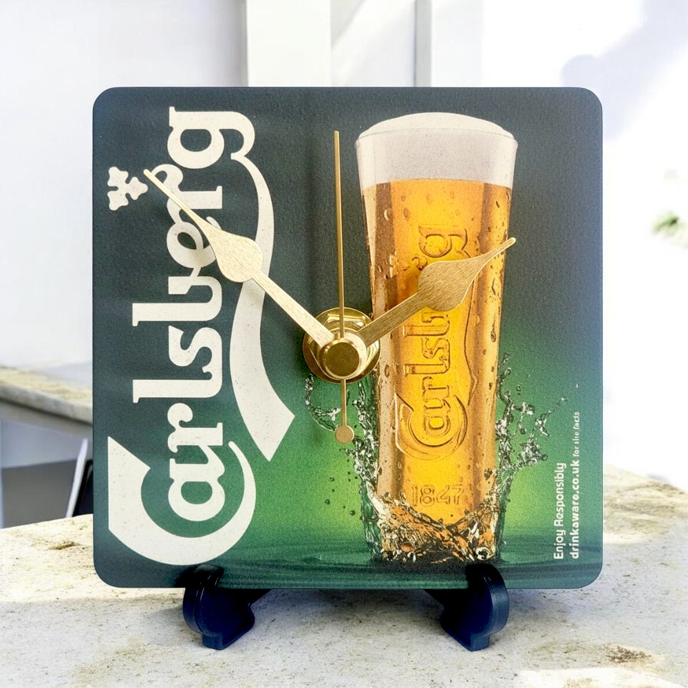Novelty Beer Mat Clocks With Display Stand – Carlsberg 02