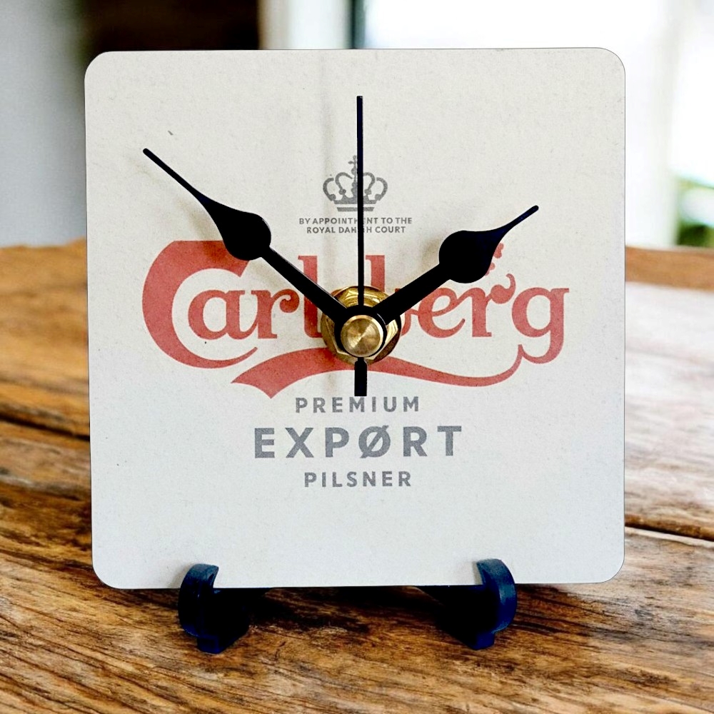 Novelty Beer Mat Clocks With Display Stand – Carlsberg 10
