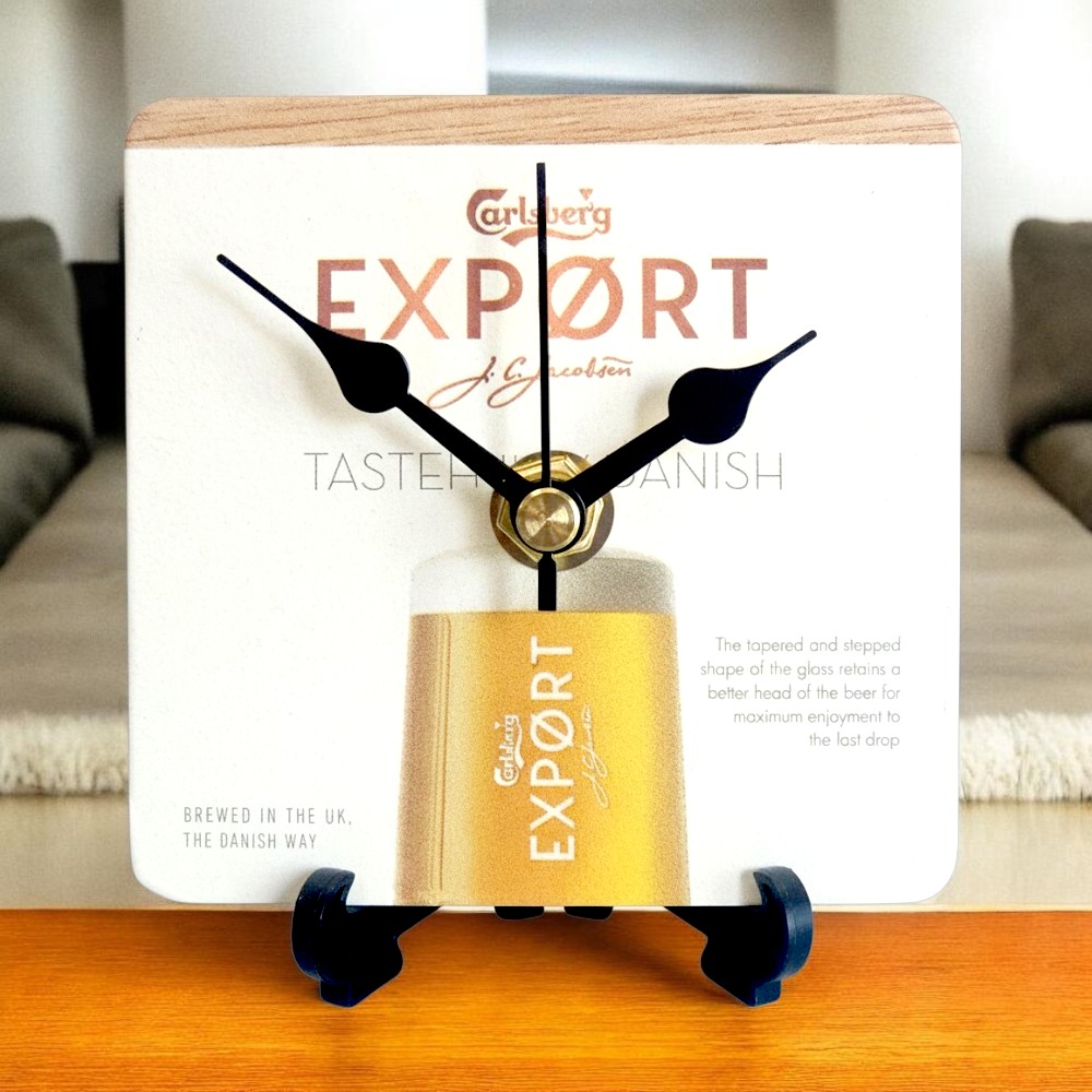 Novelty Beer Mat Clocks With Display Stand – Carlsberg 11