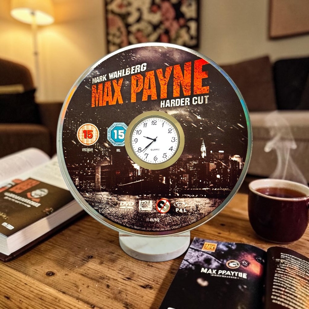 Face Off Novelty Desktop DVD Clock With Fixed Gold Insert