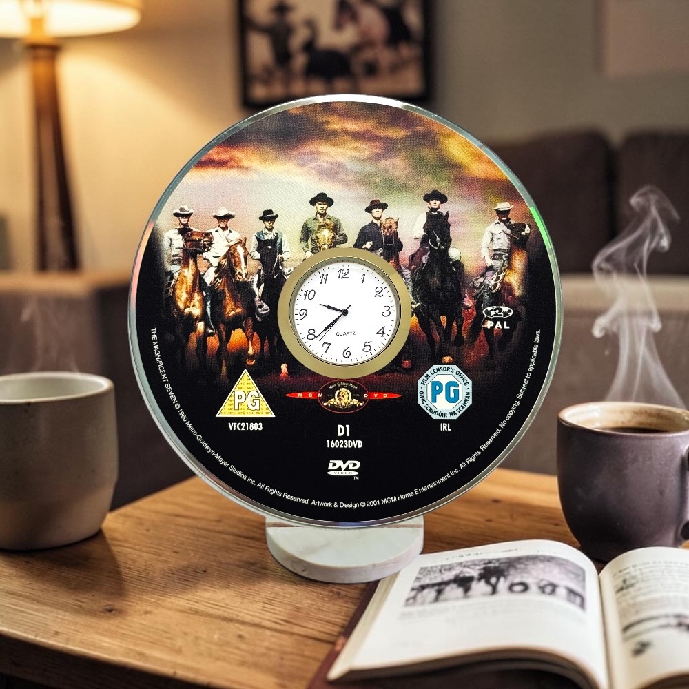 The Magnificent Seven Novelty Desktop DVD Clock With Fixed Gold Insert