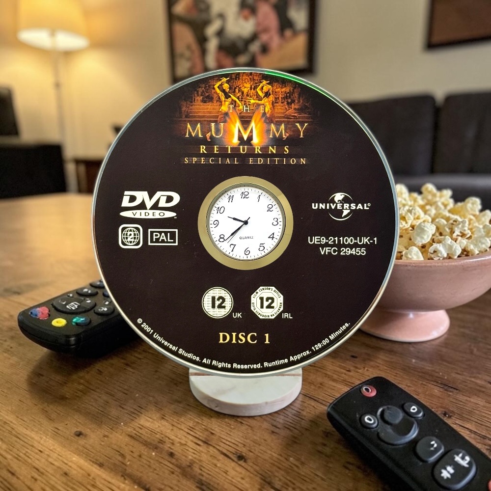 The Mummy Returns Novelty Desktop DVD Clock With Fixed Gold Insert