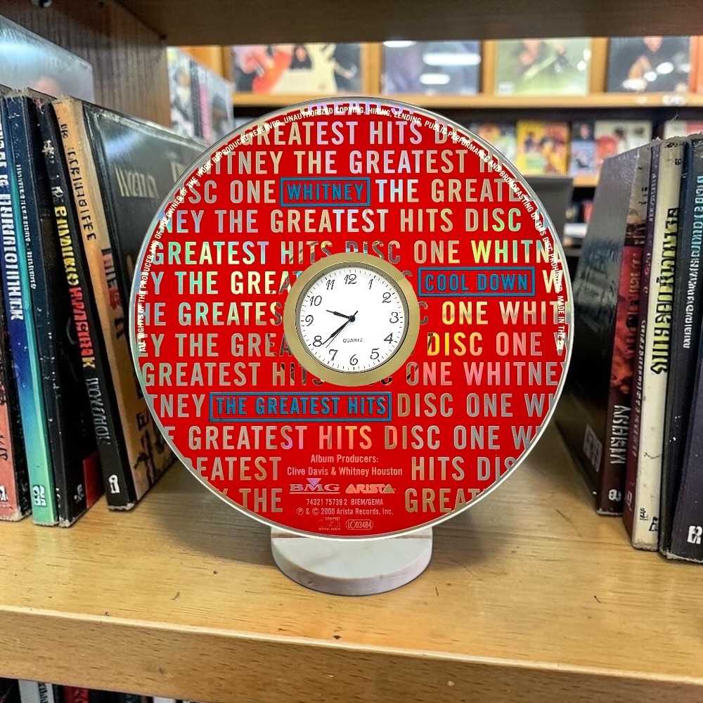 Witney Houston Novelty Desktop CD Clock With Fixed Gold Insert