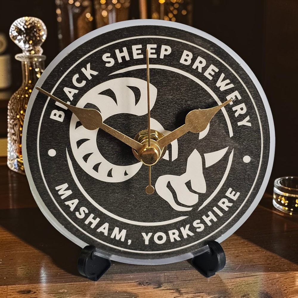 Upcycled Novelty Beer Mat Clock With Display Stand - Black Sheep