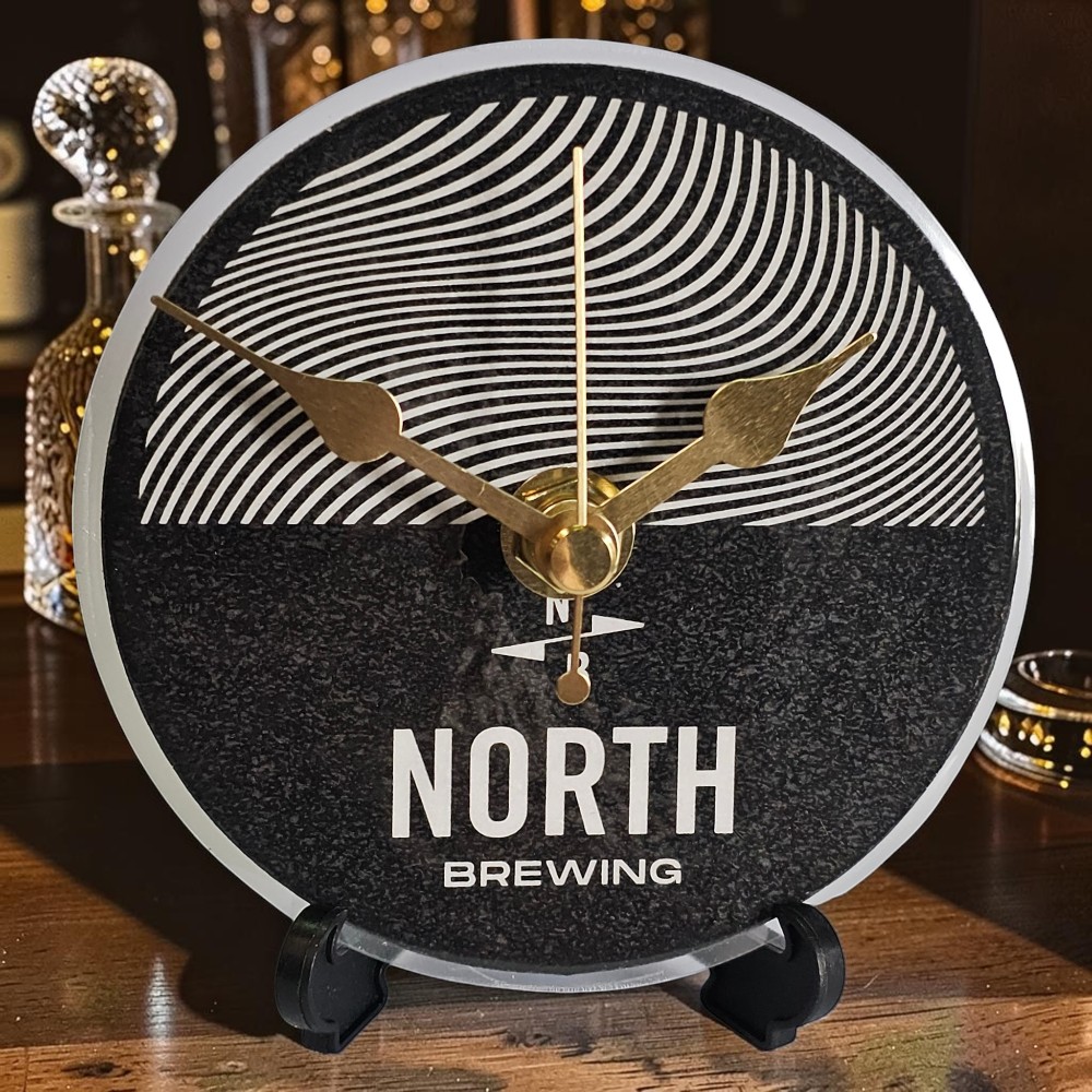 Upcycled Novelty Beer Mat Clock With Display Stand - North Brewing