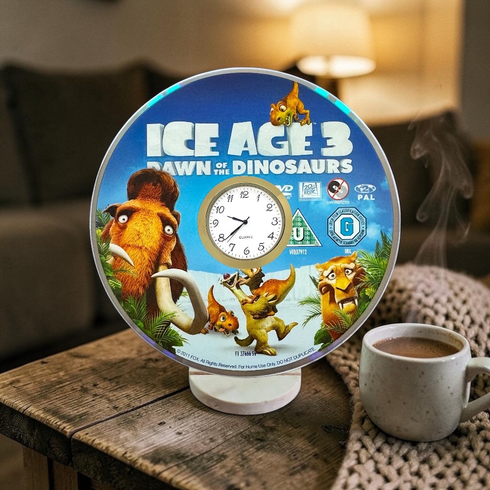 Novelty Desktop Uncycled DVD Clock With Fixed Gold Insert - Ice Age Design 10