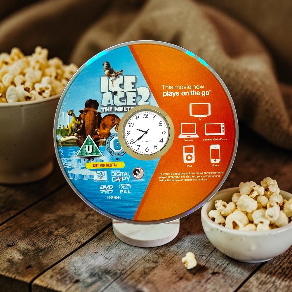 Novelty Desktop Uncycled DVD Clock With Fixed Gold Insert - Ice Age Design 11