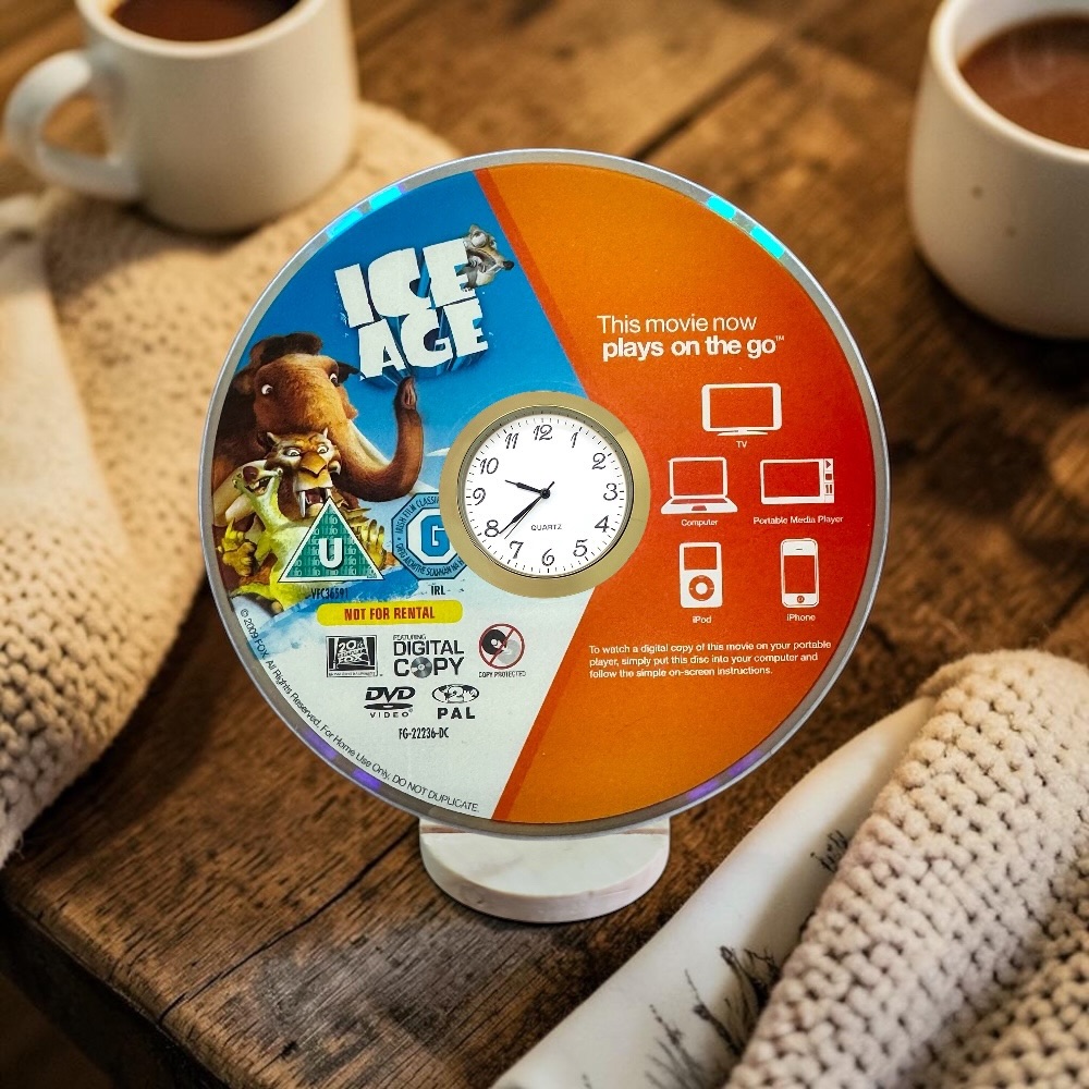 Novelty Desktop Uncycled DVD Clock With Fixed Gold Insert - Ice Age Design 12