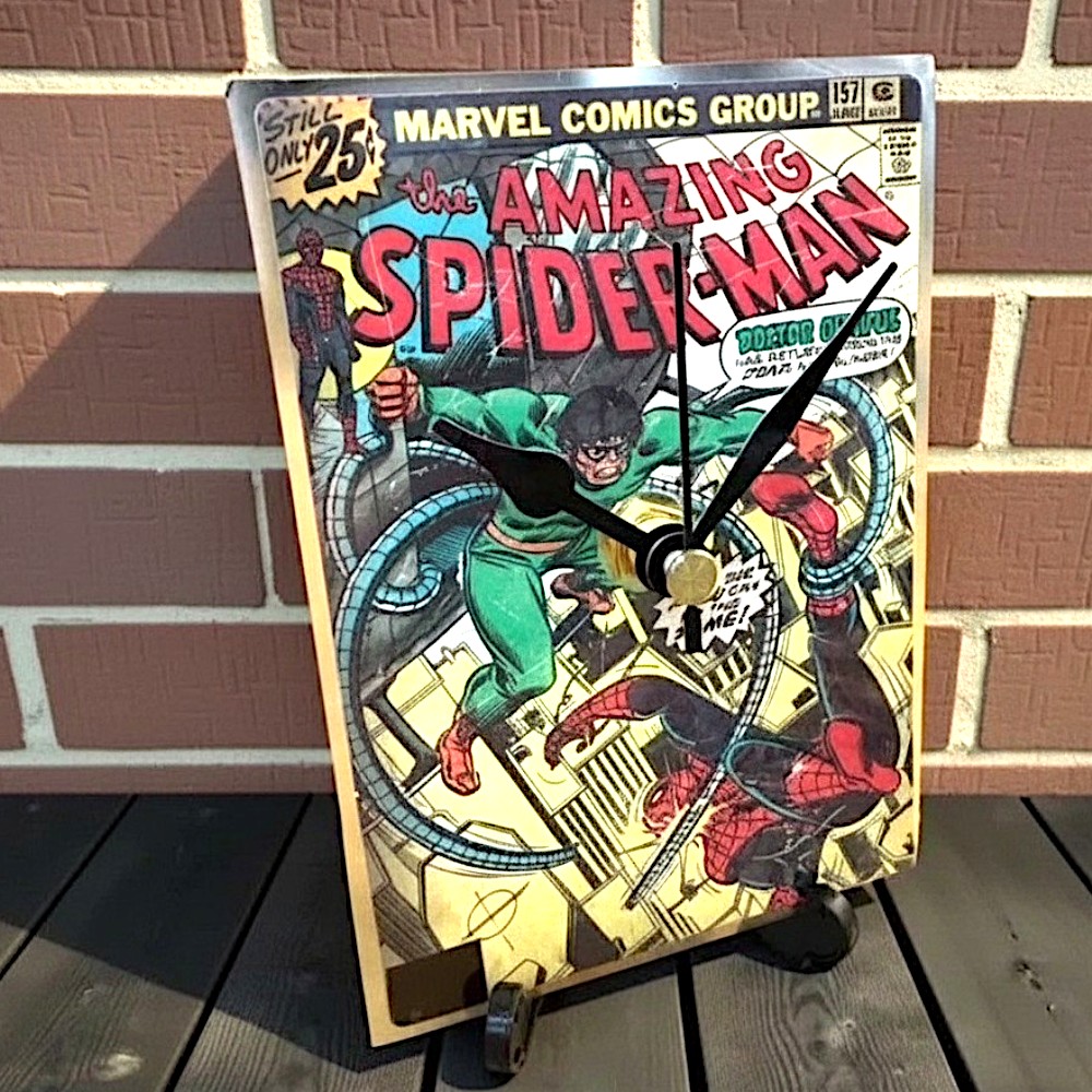 Handmade Mini Marvel Spider-Man Comic Clock with Desktop Stand & Battery #3