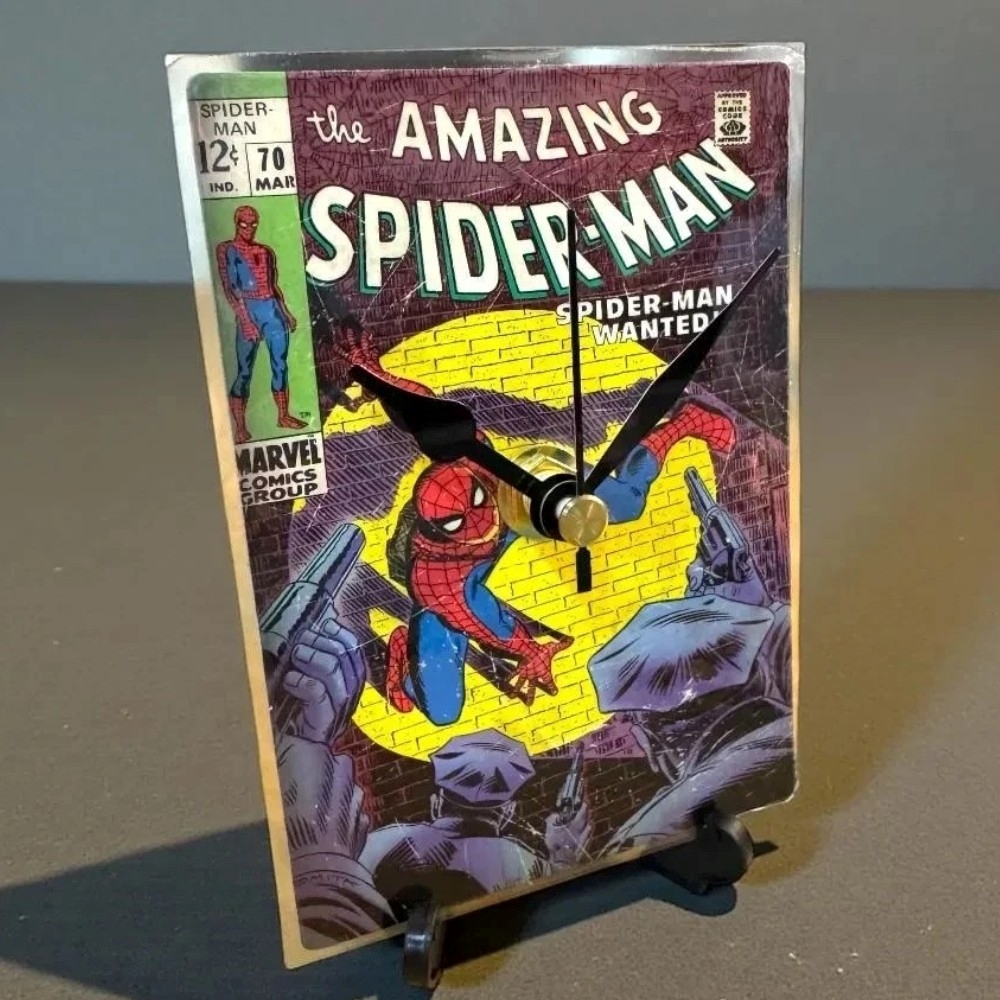 Handmade Mini Marvel Spider-Man Comic Clock with Desktop Stand & Battery #4