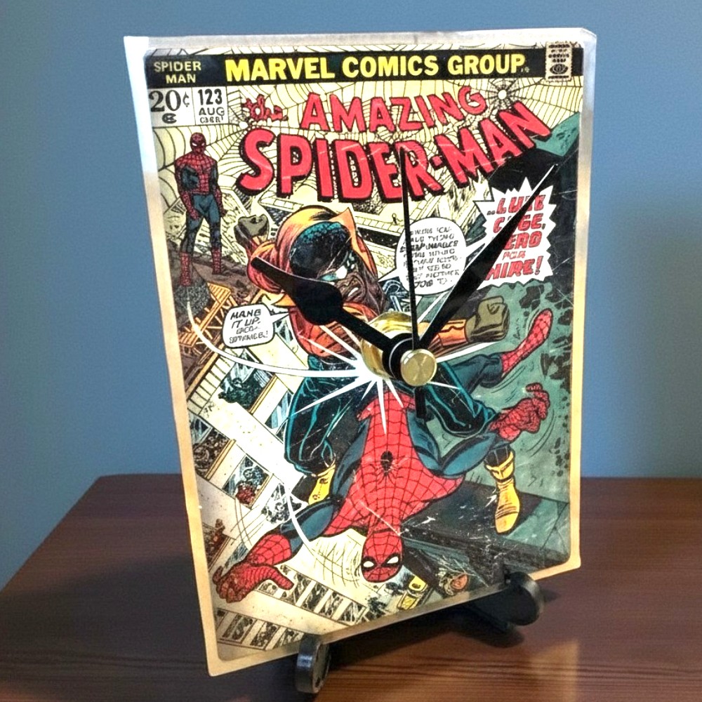 Handmade Mini Marvel Spider-Man Comic Clock with Desktop Stand & Battery #5