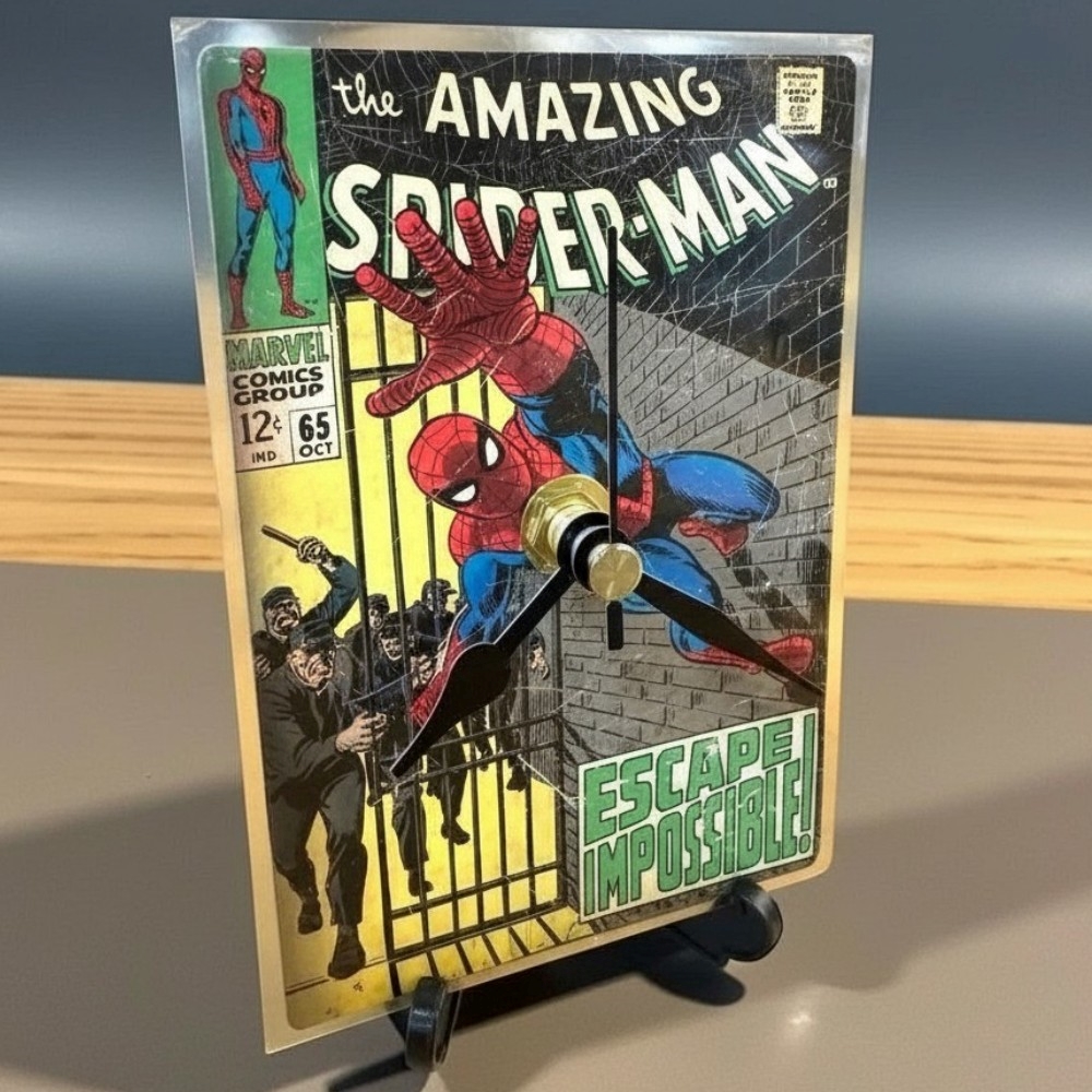 Handmade Mini Marvel Spider-Man Comic Clock with Desktop Stand & Battery #6