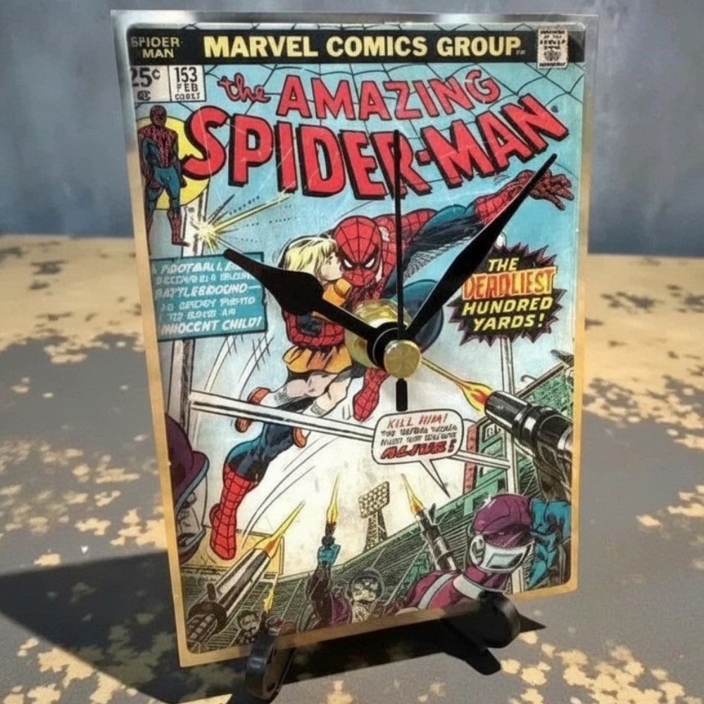 Handmade Mini Marvel Spider-Man Comic Clock with Desktop Stand & Battery #7
