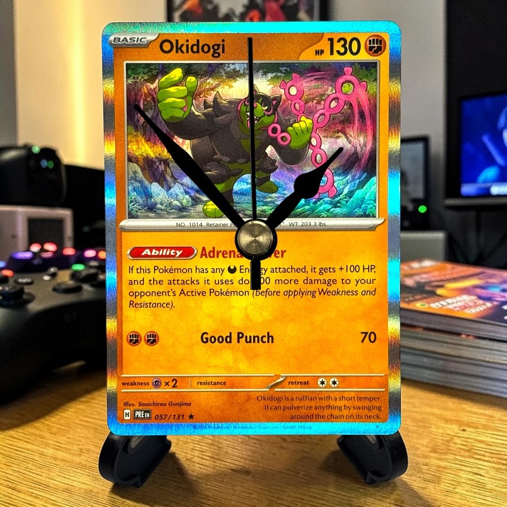 Okidogi Pokemon Card Clock with Desktop Display Stand & Battery