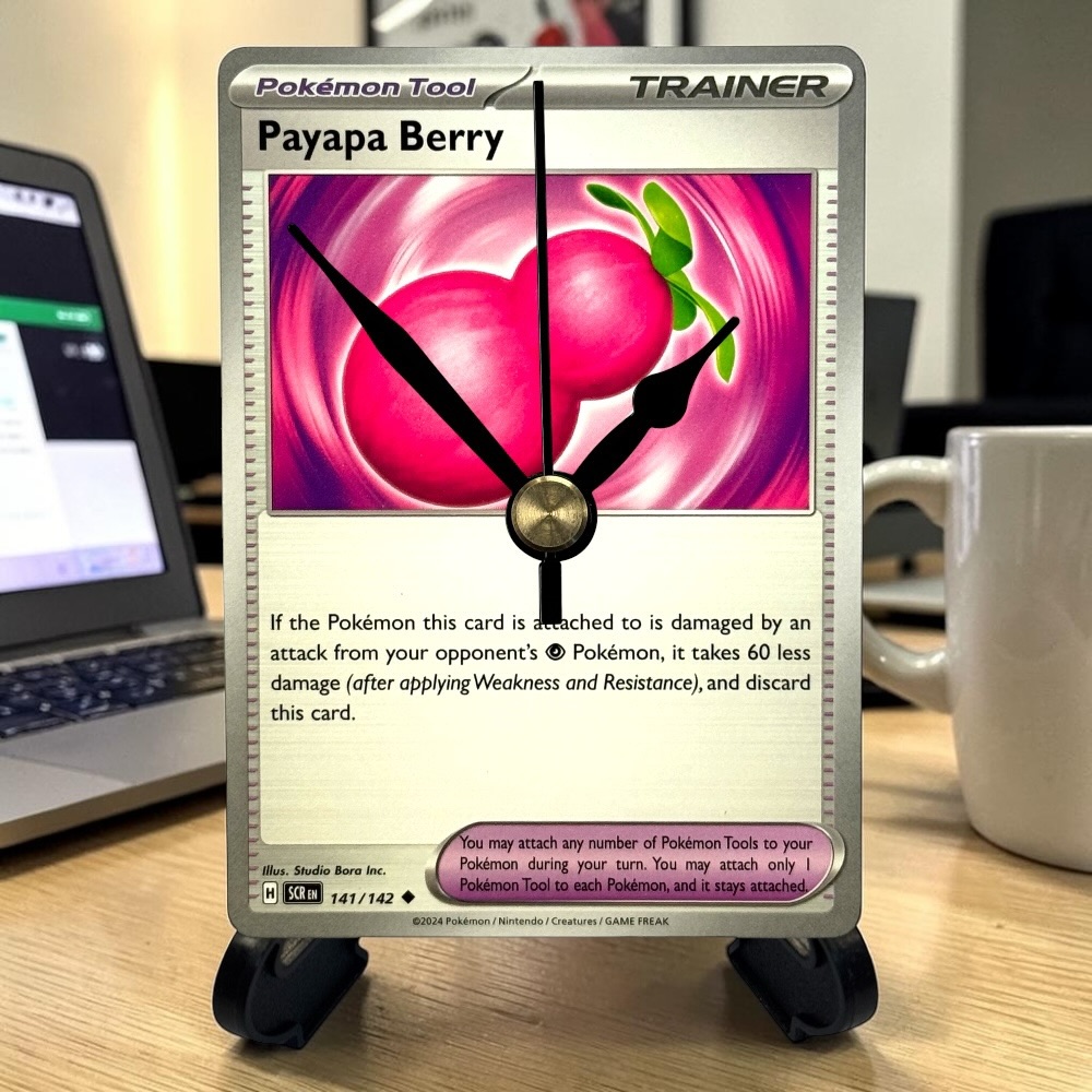 Payapa Berry Pokemon Card Clock with Desktop Display Stand & Battery