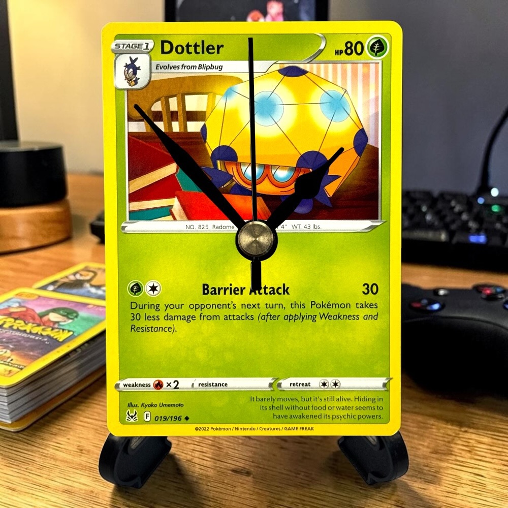 Dottler Pokemon Card Clock with Desktop Display Stand & Battery