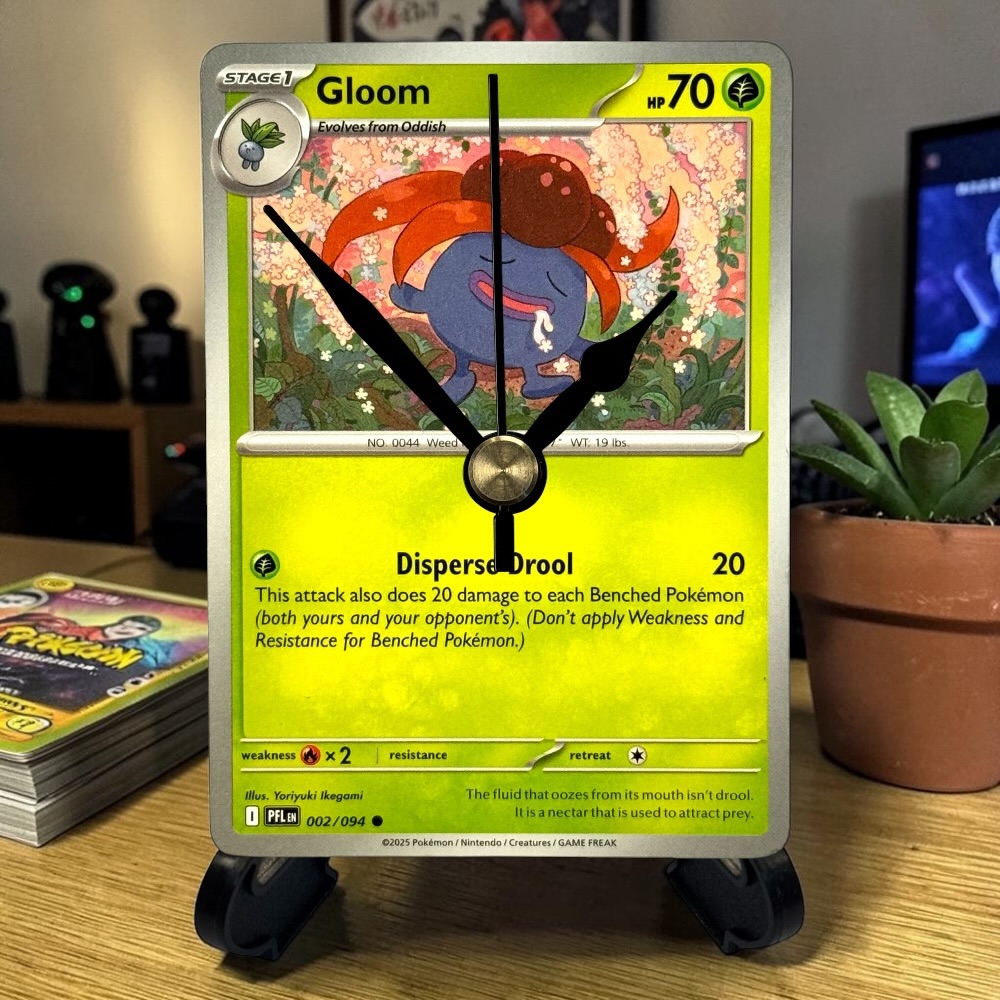 Gloom Pokemon Card Clock with Desktop Display Stand & Battery