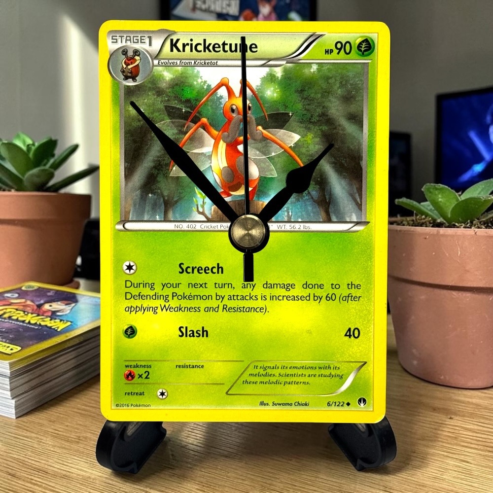 Kricketune Pokemon Card Clock with Desktop Display Stand & Battery