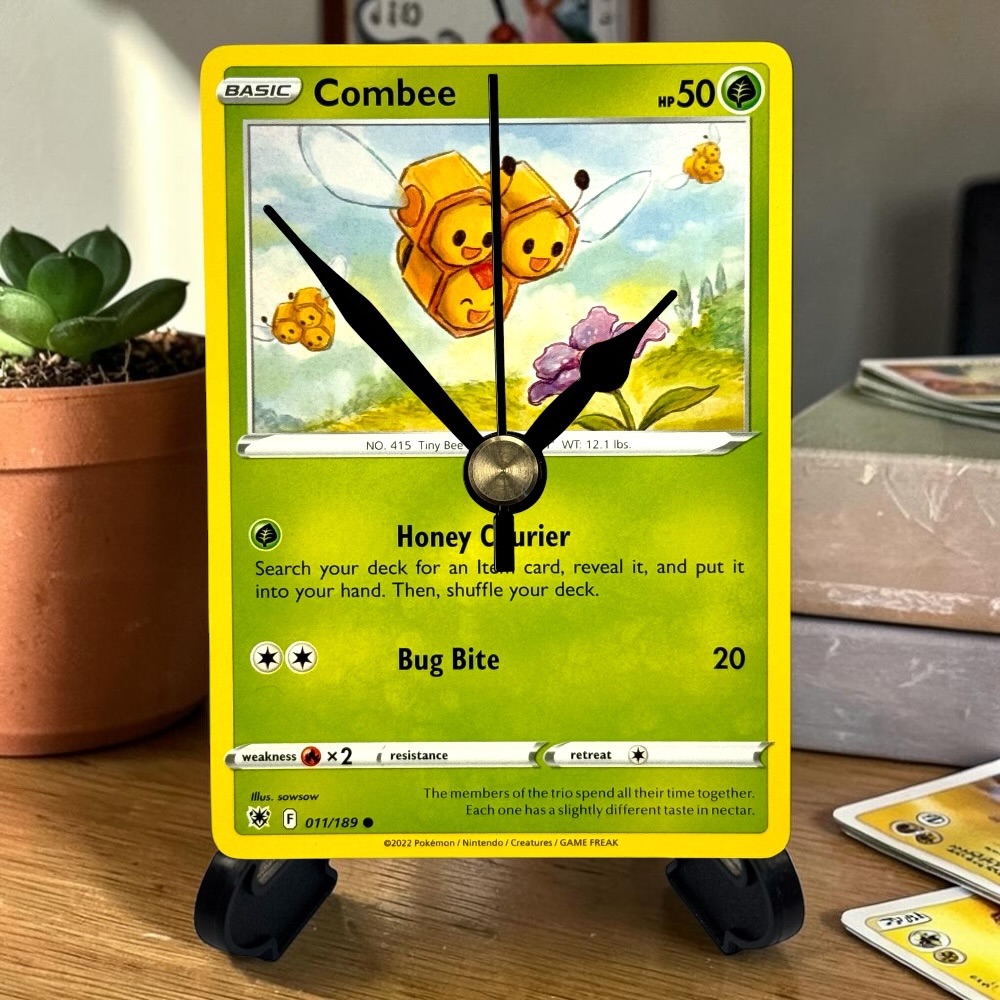 Combee Pokemon Card Clock with Desktop Display Stand & Battery