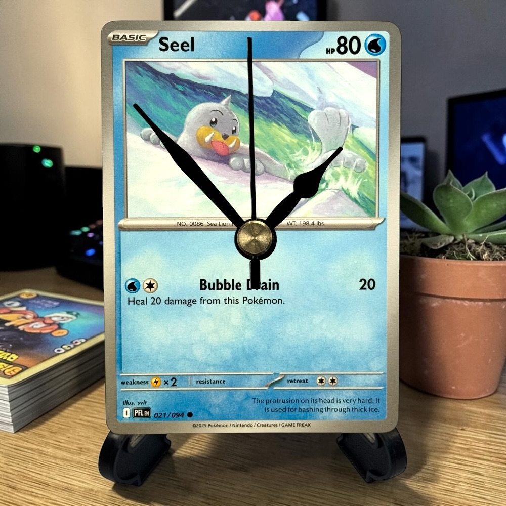 Seel Pokemon Card Clock with Desktop Display Stand & Battery