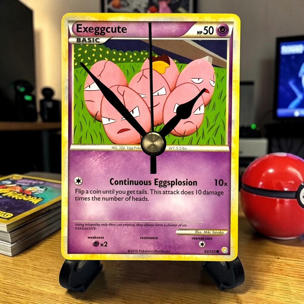 Exeggcute Pokemon Card Clock with Desktop Display Stand & Battery