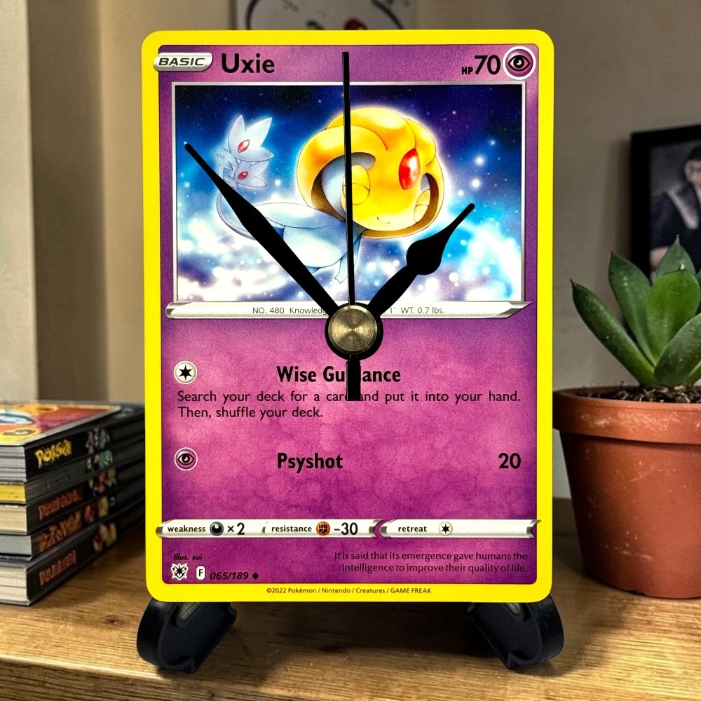 Uxie Pokemon Card Clock with Desktop Display Stand & Battery