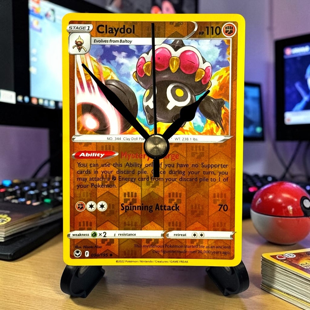 Claydol Pokemon Card Clock with Desktop Display Stand & Battery