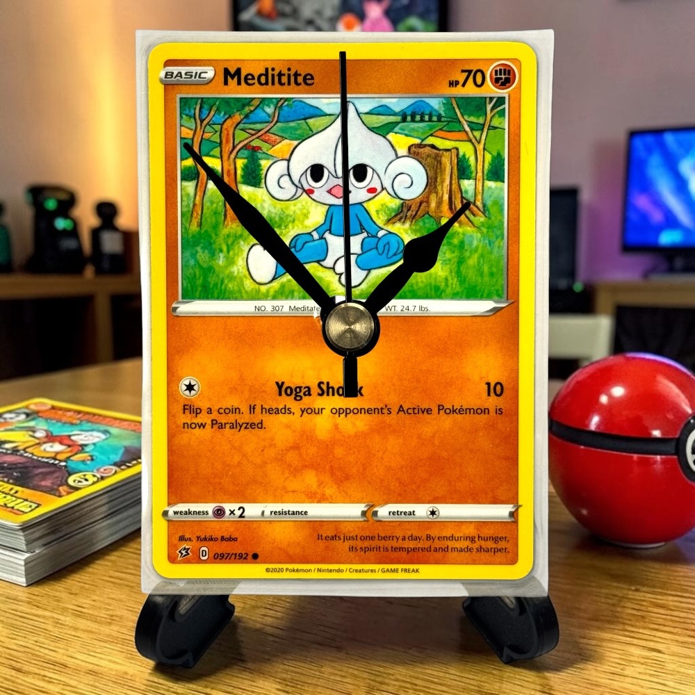 Meditite Pokemon Card Clock with Desktop Display Stand & Battery
