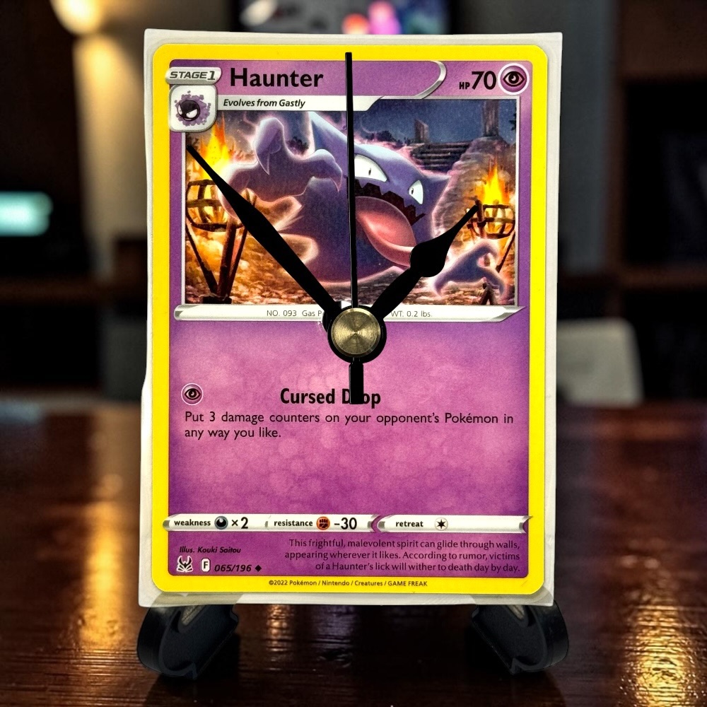 Haunter Pokemon Card Clock with Desktop Display Stand & Battery