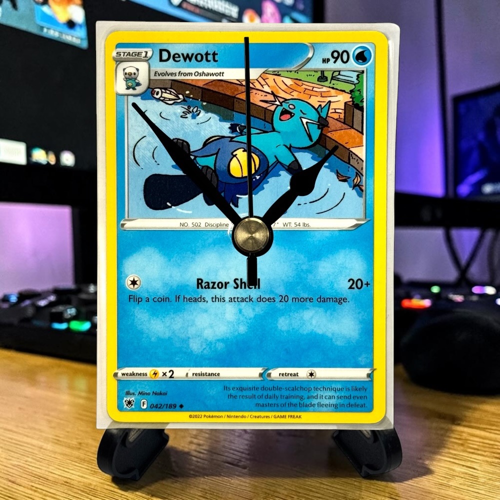 Dewott Pokemon Card Clock with Desktop Display Stand & Battery