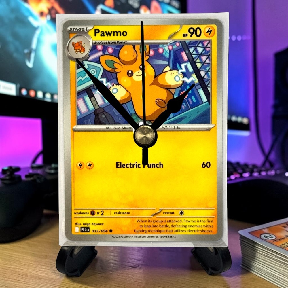 Pawmo Pokemon Card Clock with Desktop Display Stand & Battery