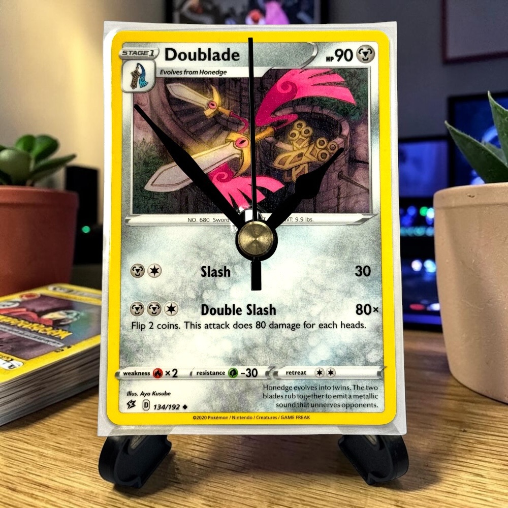 Doublade Pokemon Card Clock with Desktop Display Stand & Battery