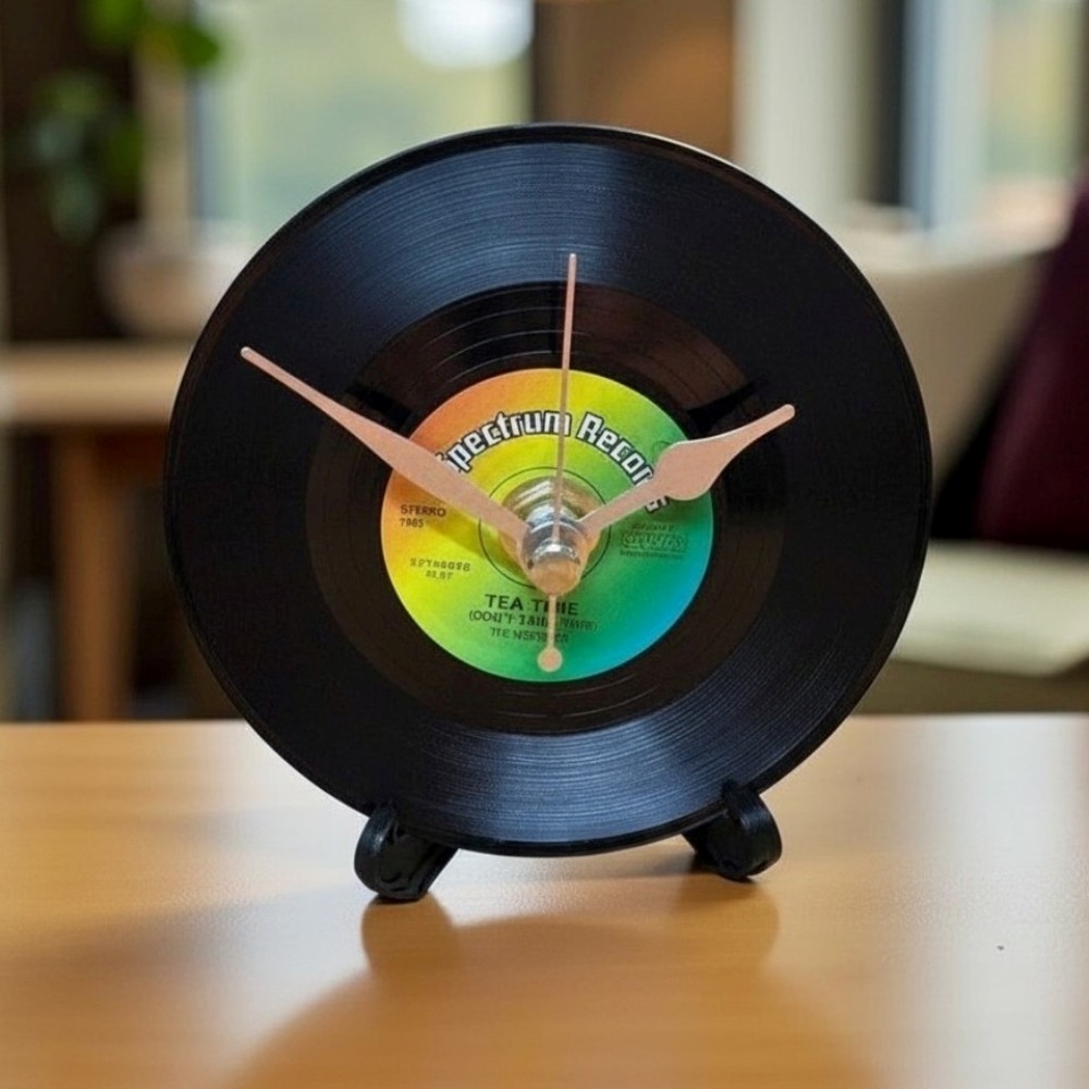 Novelty Mini Vinyl Record Clock With Display Stand - Perfect Music Gift for Him or Her - Design 2